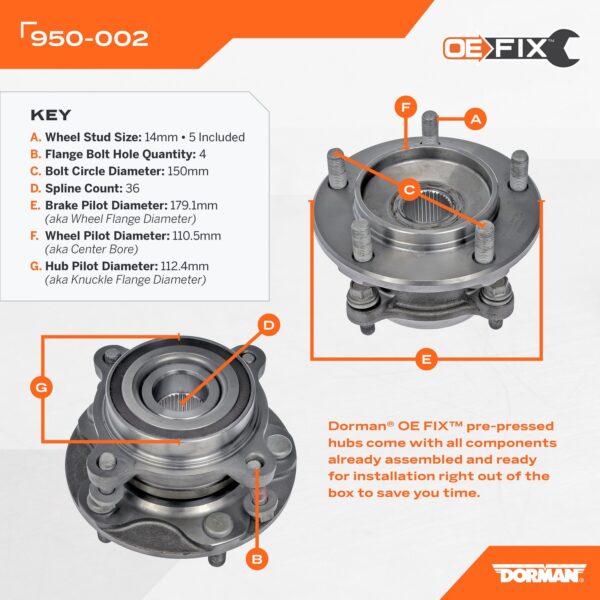 DOR-950-002 Pre-Pressed Hub Assembly - Front