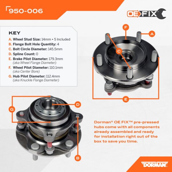 DOR-950-006 Pre-Pressed Hub Assembly - Front
