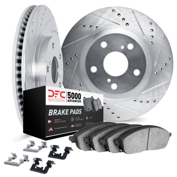 DYN-7512-39005 DFC Rotors-Drilled & Slotted-Silver w/ 5000 Advanced Brake Pads Incl Hdw