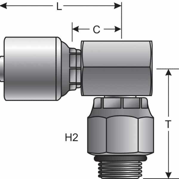 Gates G251230608 Male O-Ring Boss Swivel - 90 Block (MegaCrimp)