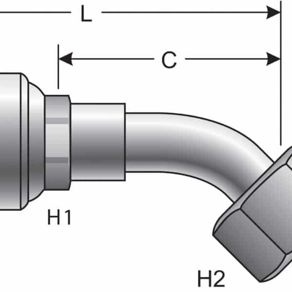 Gates G252351616 Female Flat-Face O-Ring Swivel - 45 Bent Tube (MegaCrimp)