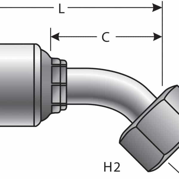 Gates G256501018 Female DIN 24 Cone Swivel - Light Series with O-Ring - 45 Bent Tube (MegaCrimp)