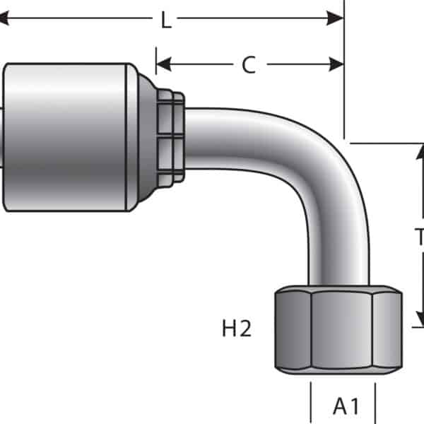 Gates G256550408 Female DIN 24 Cone Swivel - Light Series with O-Ring - 90 Bent Tube (MegaCrimp)