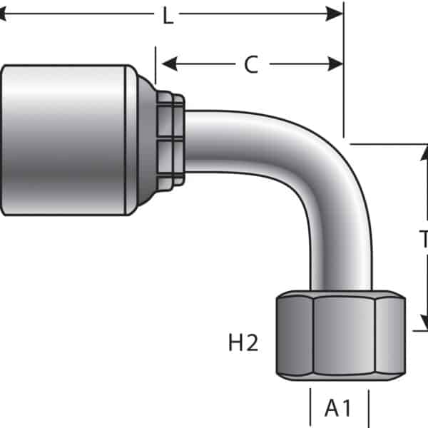 Gates G257300612 Female DIN 24 Cone Swivel - Heavy Series with O-Ring - 90 Bent Tube (MegaCrimp)
