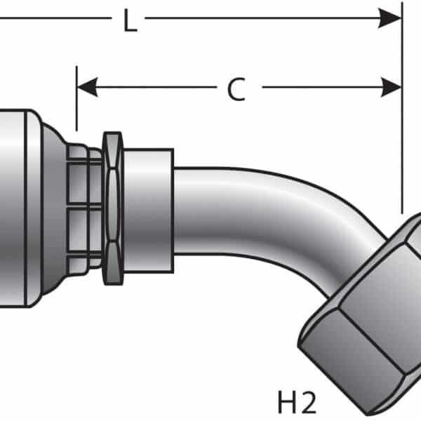 Gates G258310808 Female British Standard Parallel Pipe O-Ring Swivel - 45 Bent Tube (MegaCrimp)