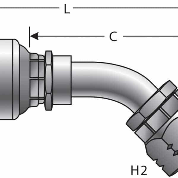 Gates G259110606 Female Komatsu Style Japanese Metric Swivel - 45 Bent Tube (MegaCrimp)