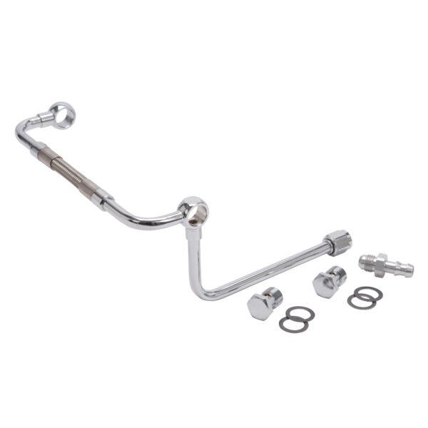 Edelbrock EDL-8132 Dual-Feed Fuel Line #8132 Chrome With No Fuel Filter And 3/8in Barbed End Inlet