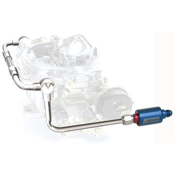 Edelbrock EDL-8133 Dual-Feed Fuel Line #8133 Chrome With Blue Anodized Aluminum Filter