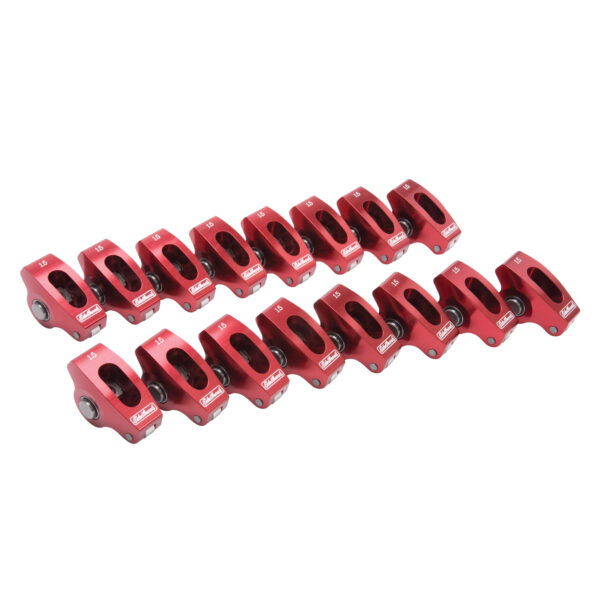 Edelbrock EDL-77760 Red Roller Rockers for Small-Block Chevy 3/8 stud 1.5:1 Wide body (Qty 16)