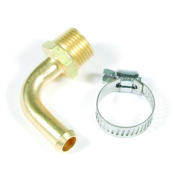 Mr. Gasket Fuel Line Fitting - 3/8 Inch NPT to 3/8 Inch Hose Barb - 90° - Brass