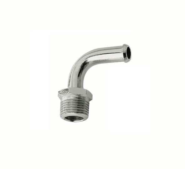 Mr. Gasket Fuel Line Fitting - 3/8 Inch NPT to 3/8 Inch Hose Barb - 90° - Chrome