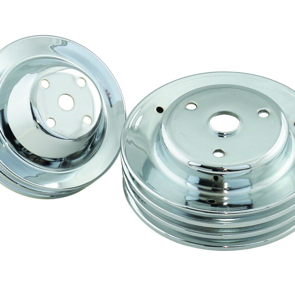 Mr. Gasket MRG-4963 Chrome Pulley Set - Double Groove Upper, Triple Groove Lower
