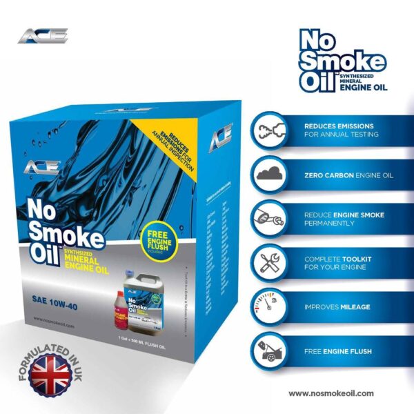 No Smoke Oil© 1040C~FL NoSmokeOil SAE 10W-40 Zero Carbon With 500ml Ace Flush Oil