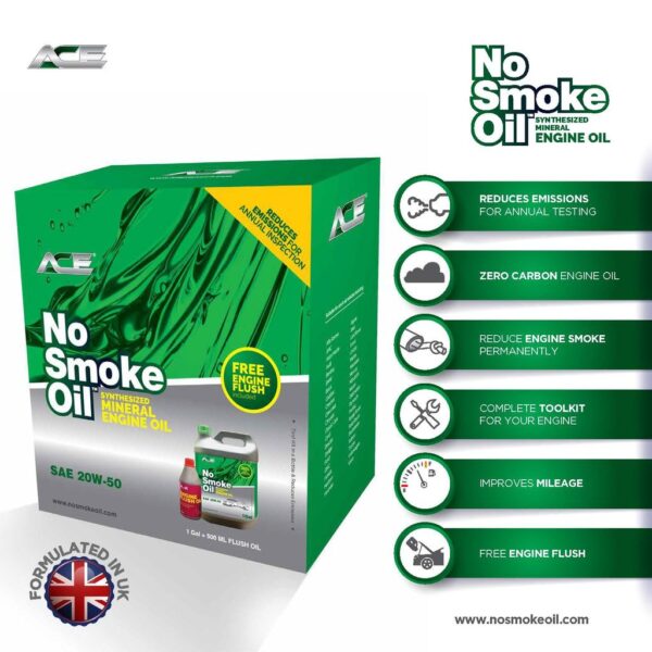 No Smoke Oil© 2050C~CF NoSmokeOil SAE 20W-50 Zero Carbon With 500ml Ace Flush Oil