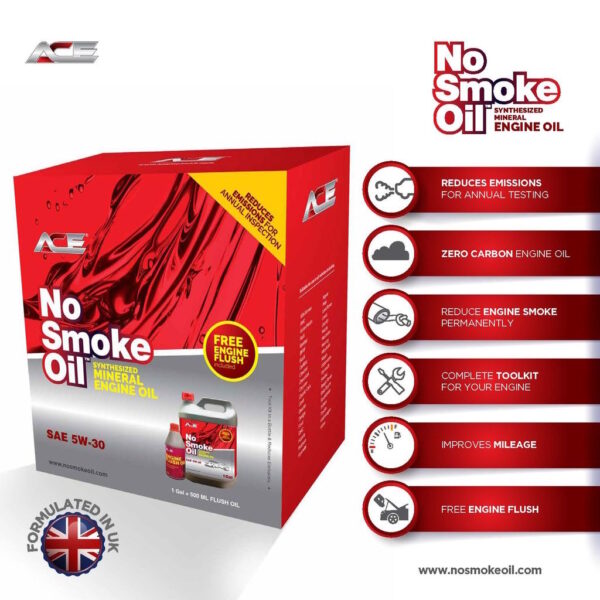 No Smoke Oil© 530C~FL NoSmokeOil SAE 05W-30 Zero Carbon With 500ml Ace Flush Oil